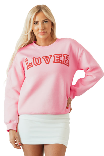 Lover Puff Print Drop Shoulder Pullover Sweatshirt | Pink