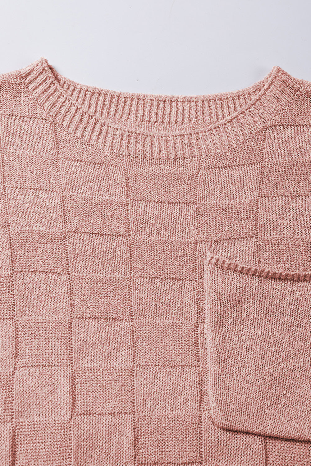 Lattice Textured Knit Short Sleeve Sweater | Dusty Pink