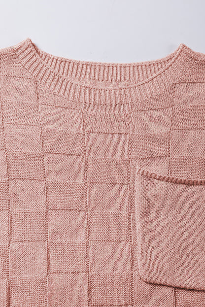 Lattice Textured Knit Short Sleeve Sweater | Dusty Pink