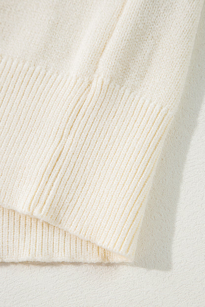 Boo Knitted Pattern Ribbed Edge Drop Shoulder Sweater | Apricot