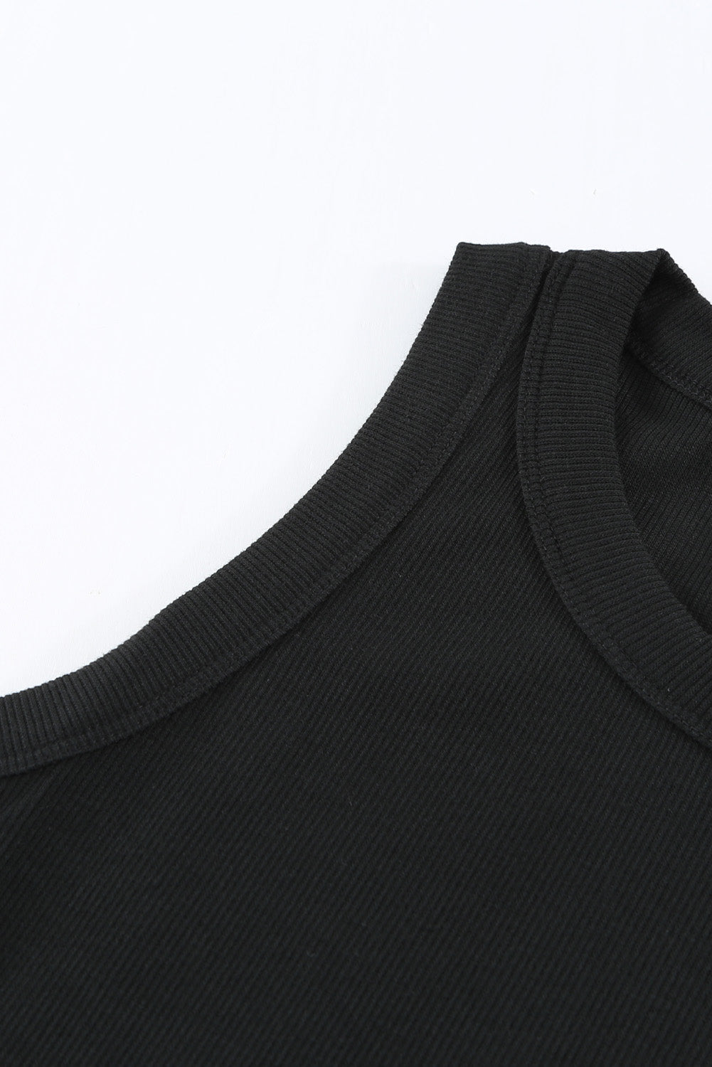 Solid  Round Neck Ribbed Tank Top | Black