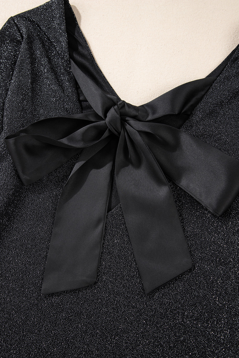 Metallic Bowknot Open Back V Neck Top | Black