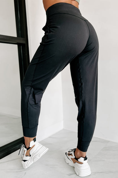 Exposed Seam High Waist Pocketed Joggers | Black