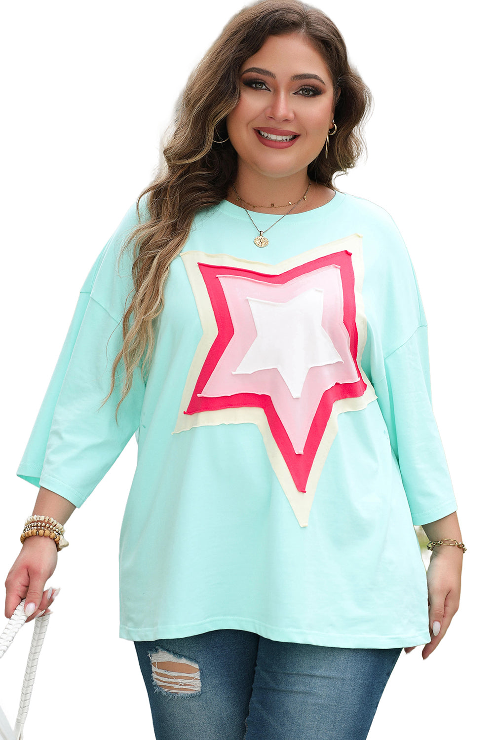 Colourblock Star Patch Plus Size Tunic | Moonlight Jade