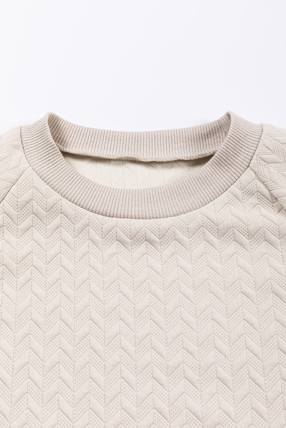 Solid Textured Raglan Sleeve Pullover Sweatshirt | Beige