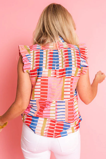 Striped High Neck Flutter Tank Top | Multicolour