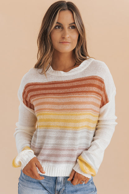 Stripe Long Sleeve Round Neck Sweater | Multicolour