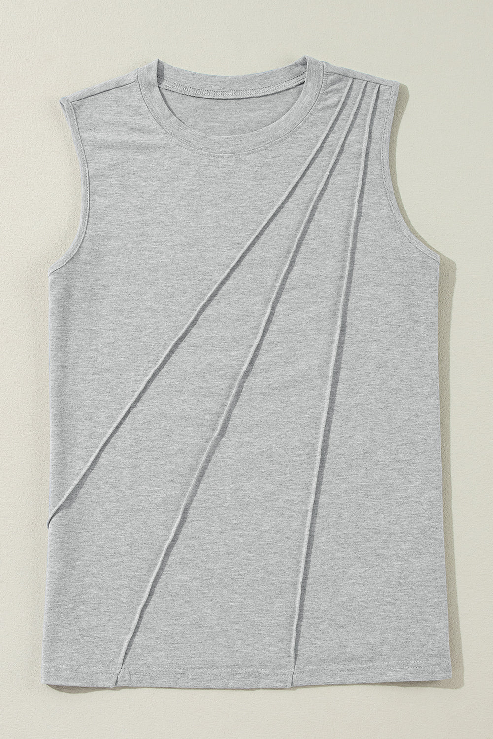 Crew Neck Pleated Tank Top | Gray