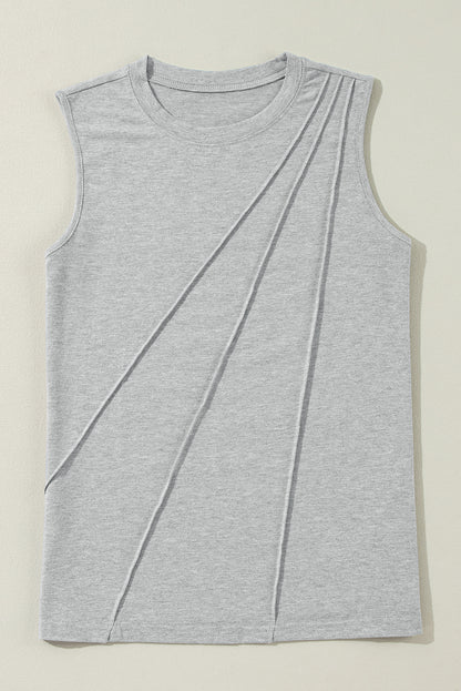 Crew Neck Pleated Tank Top | Gray