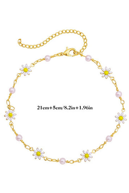 Daisy & Pearl Chain Anklet | Gold