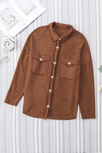 Contrast Flap Pockets Relaxed Shacket | Brown