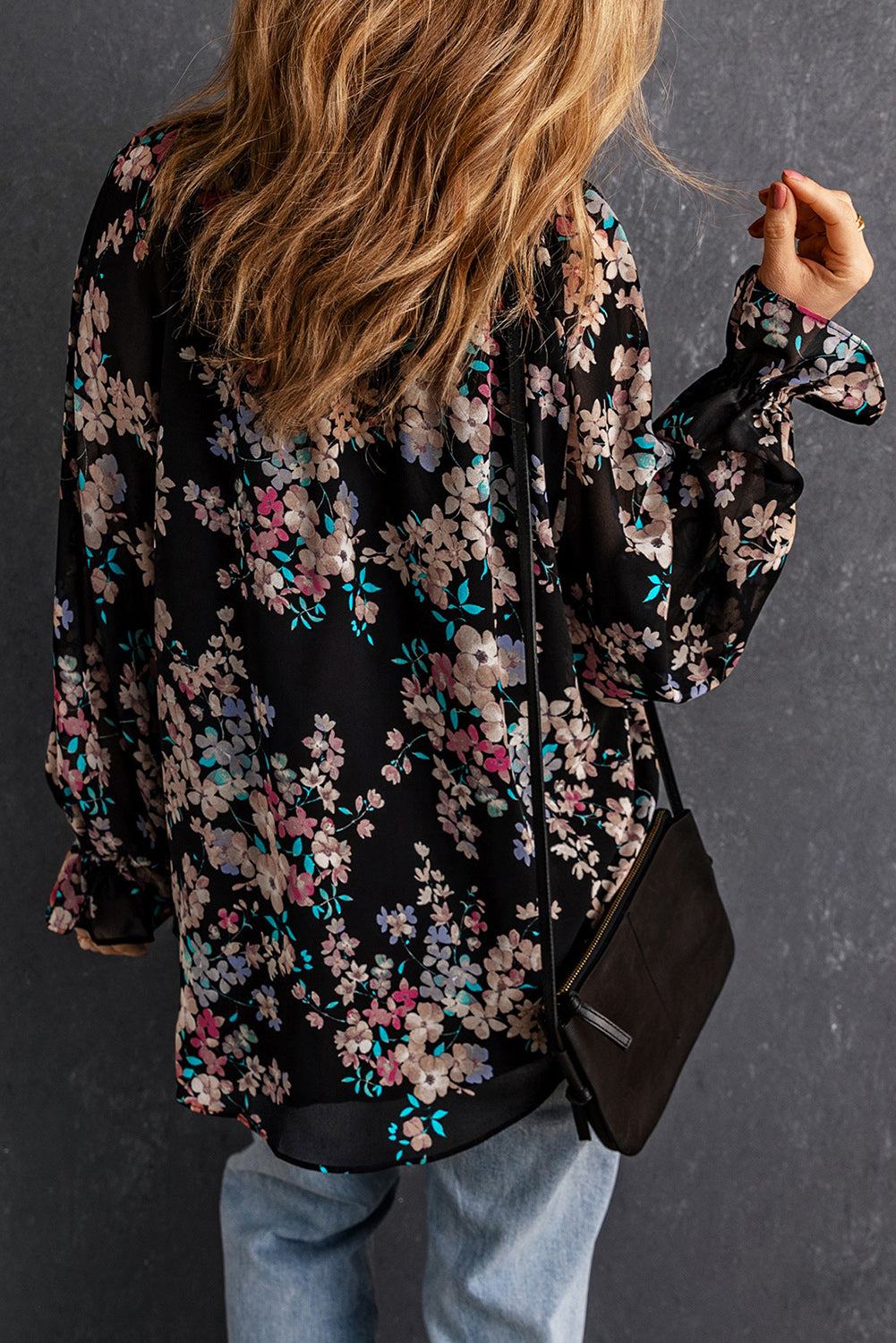 Wildflower Print Chiffon Blouse | Black