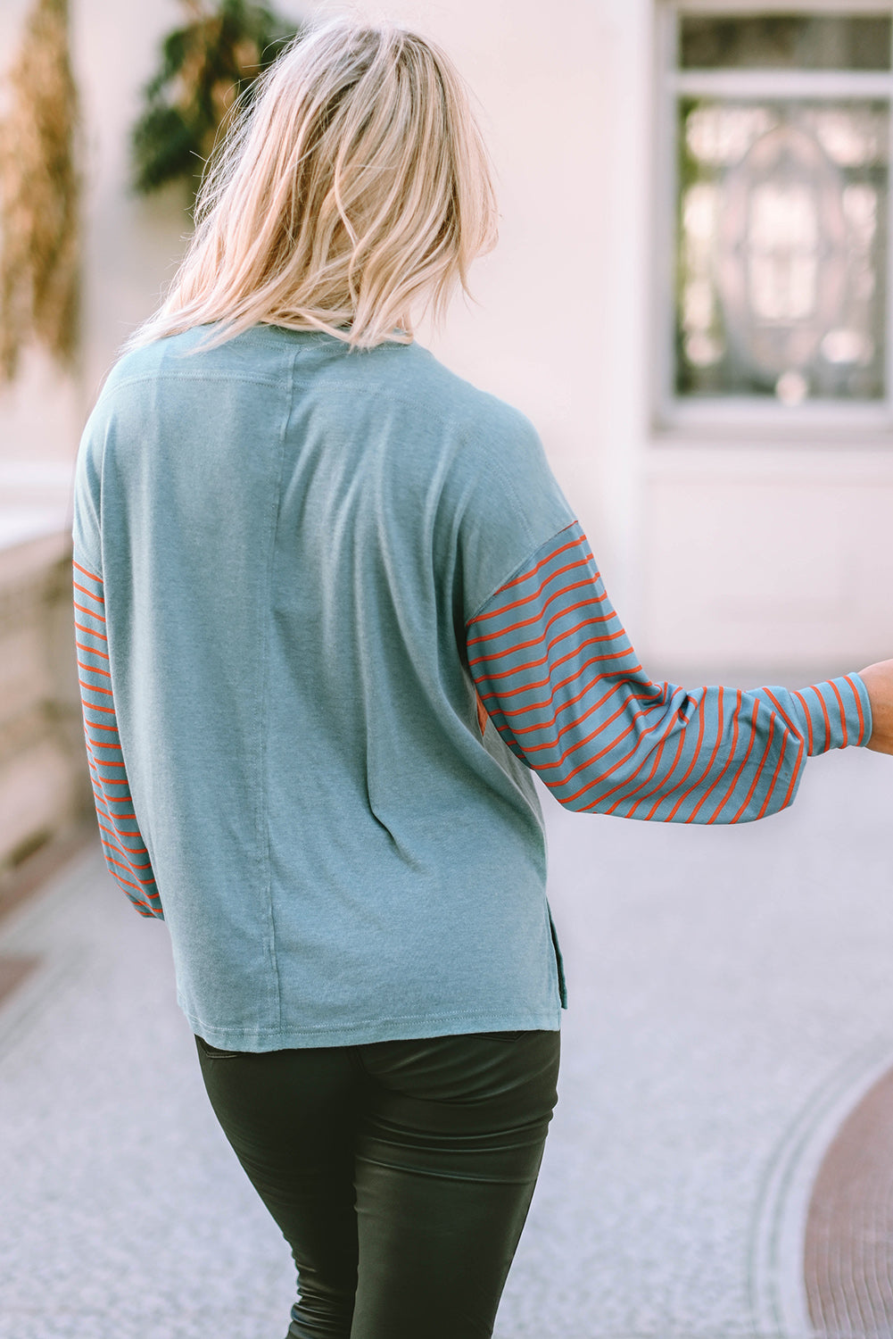 Colourblock Striped Bishop Sleeve Top | Green