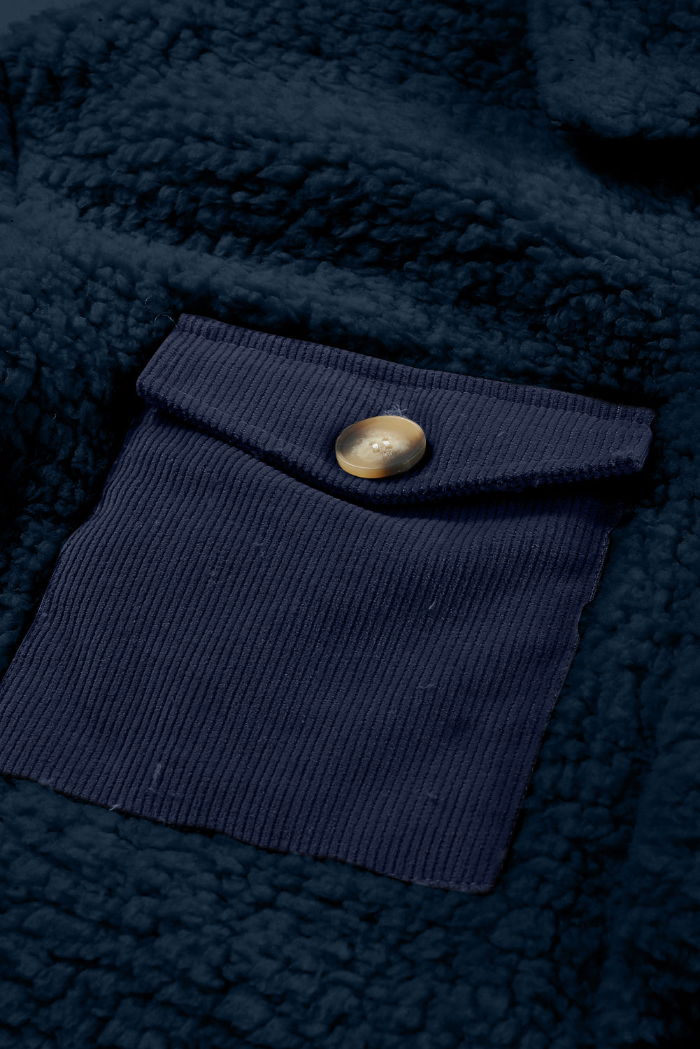 Contrast Flap Pocket Single Breasted Teddy Coat | Blue