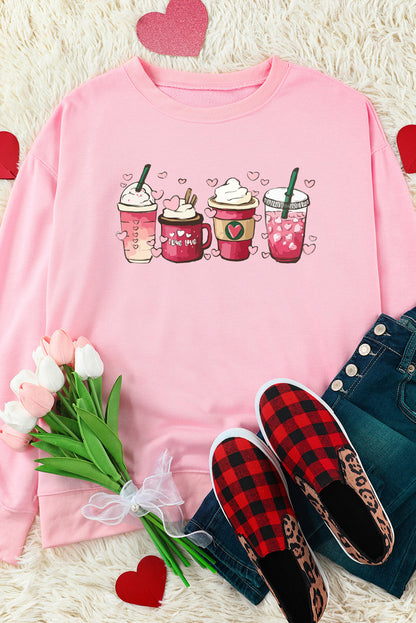 Valentines Sweet Drinking Graphic Print Sweatshirt | Pink