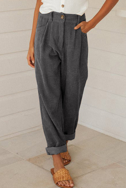 Corduroy High Waist Straight Leg Pants | Gray