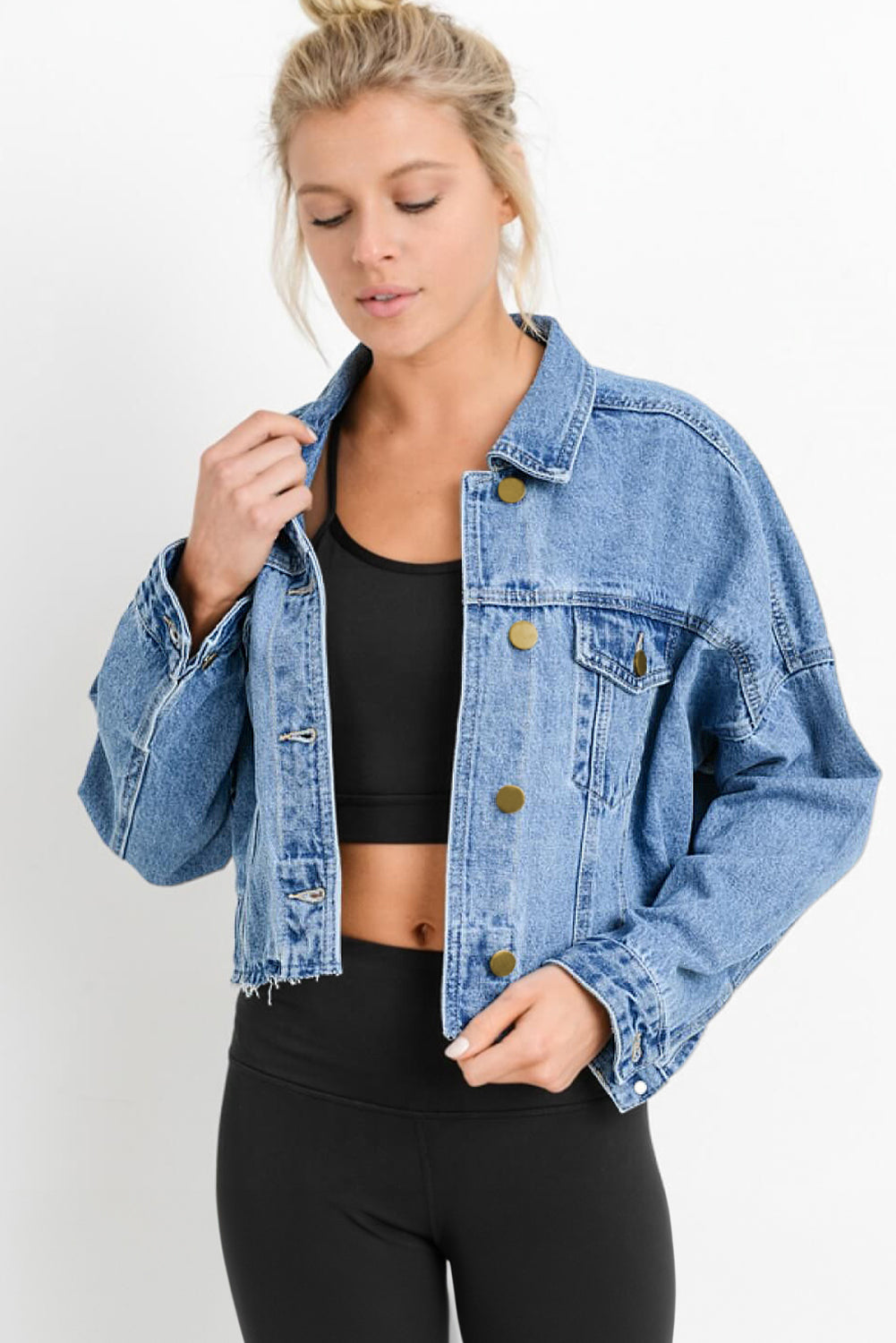 Medium Wash Chunky Cropped Denim Jacket | Sky Blue