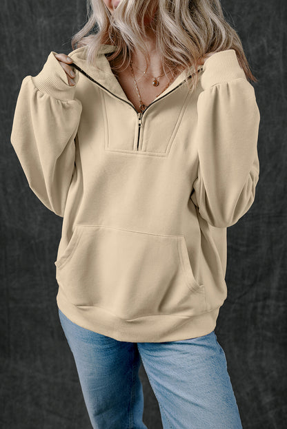 Zip-Up Stand Neck Kangaroo Pocket Sweatshirt | Smoke Gray