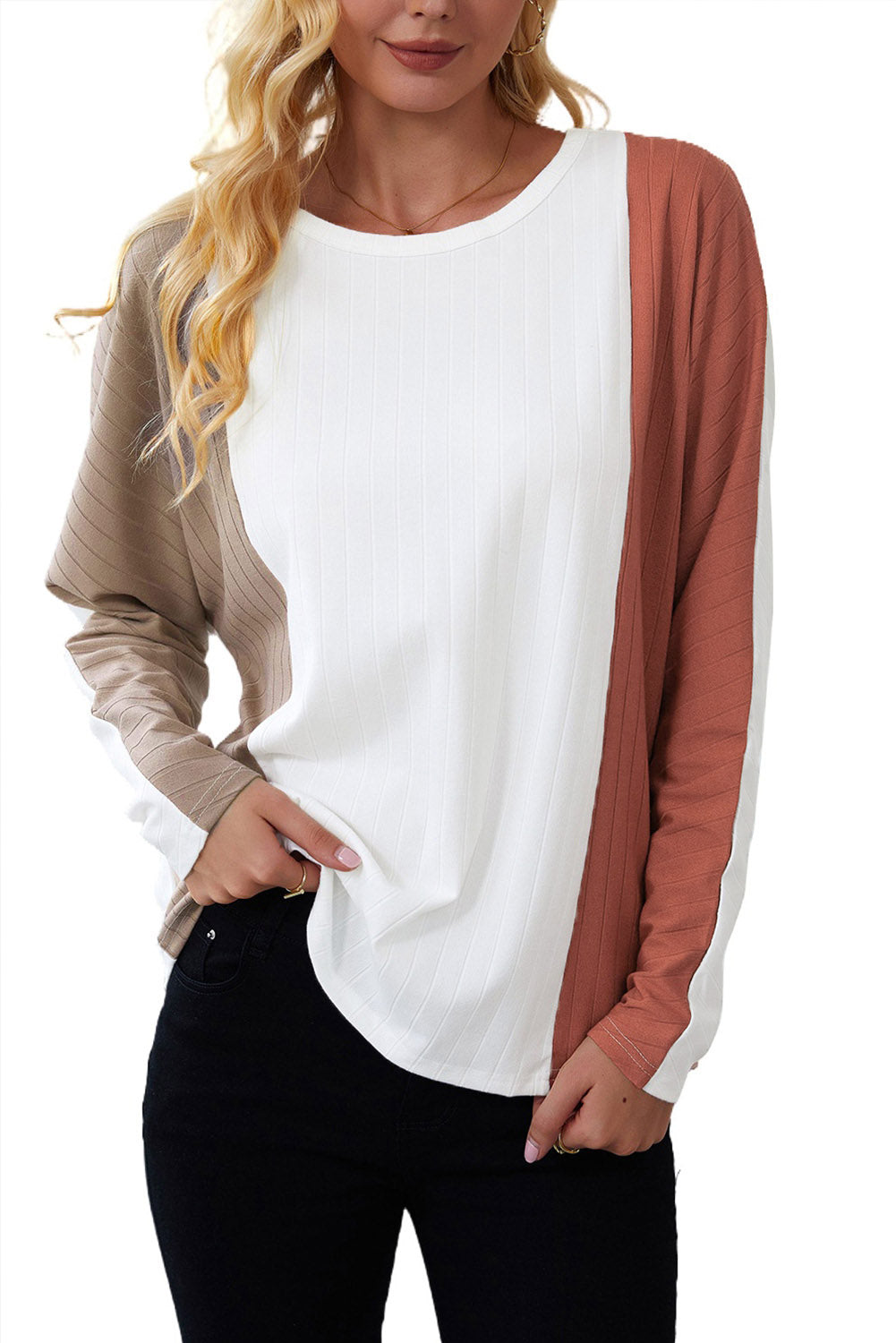 Colourblock Dolman Knit Top | Apricot