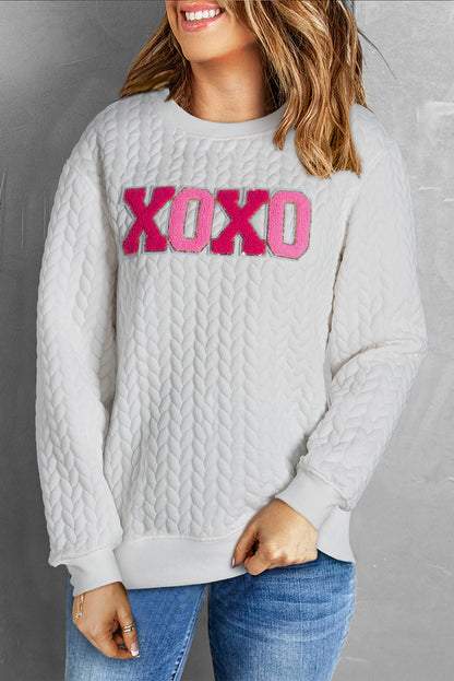 Xoxo Glitter Chenille Cable Knit Pullover Sweatshirt | White