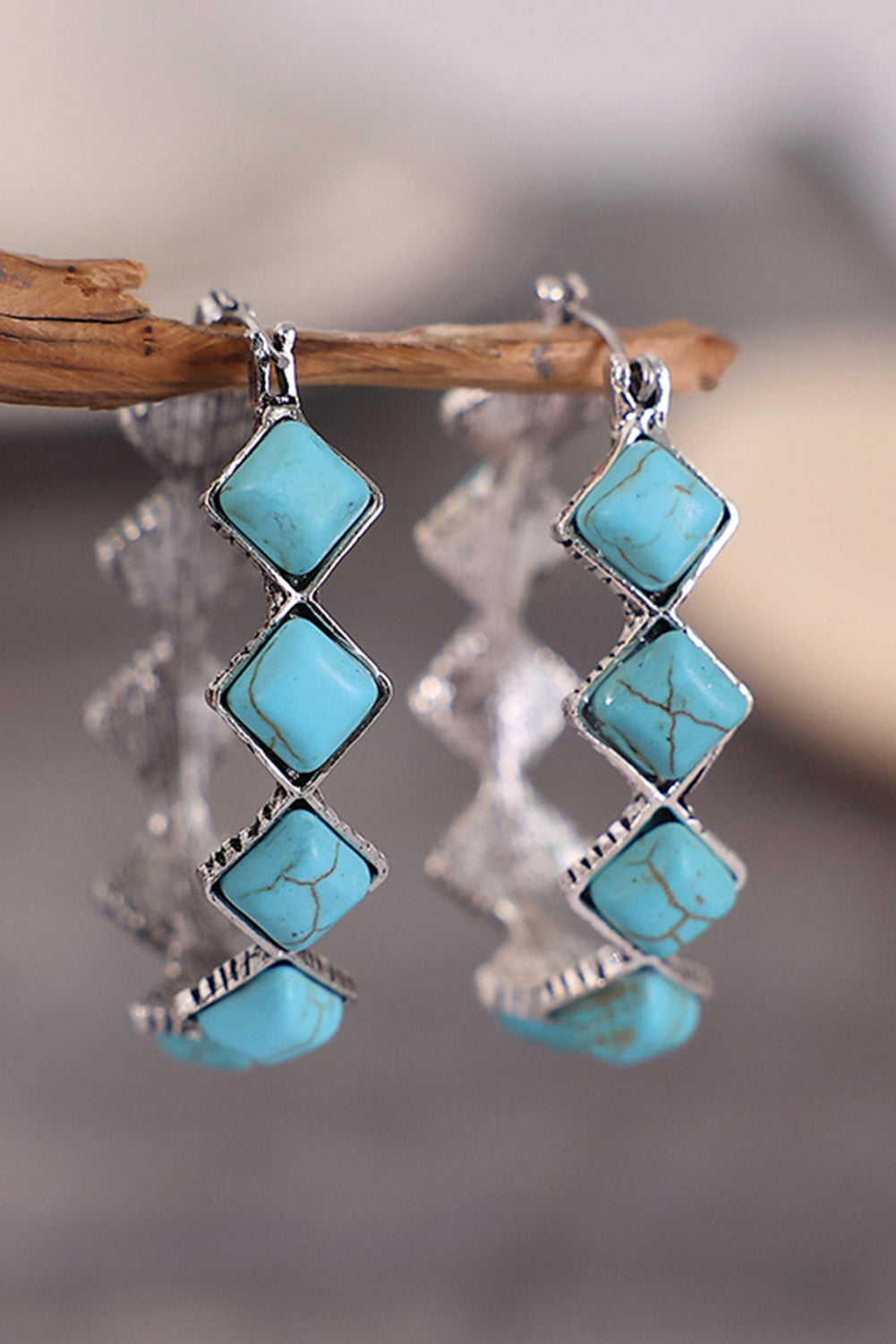 Square Turquoise Gem Earrings | Green