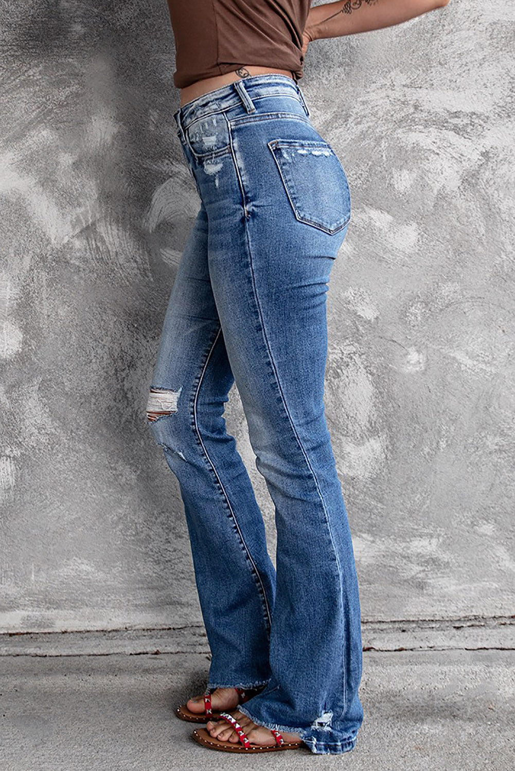 Distressed Flare Jeans | Blue