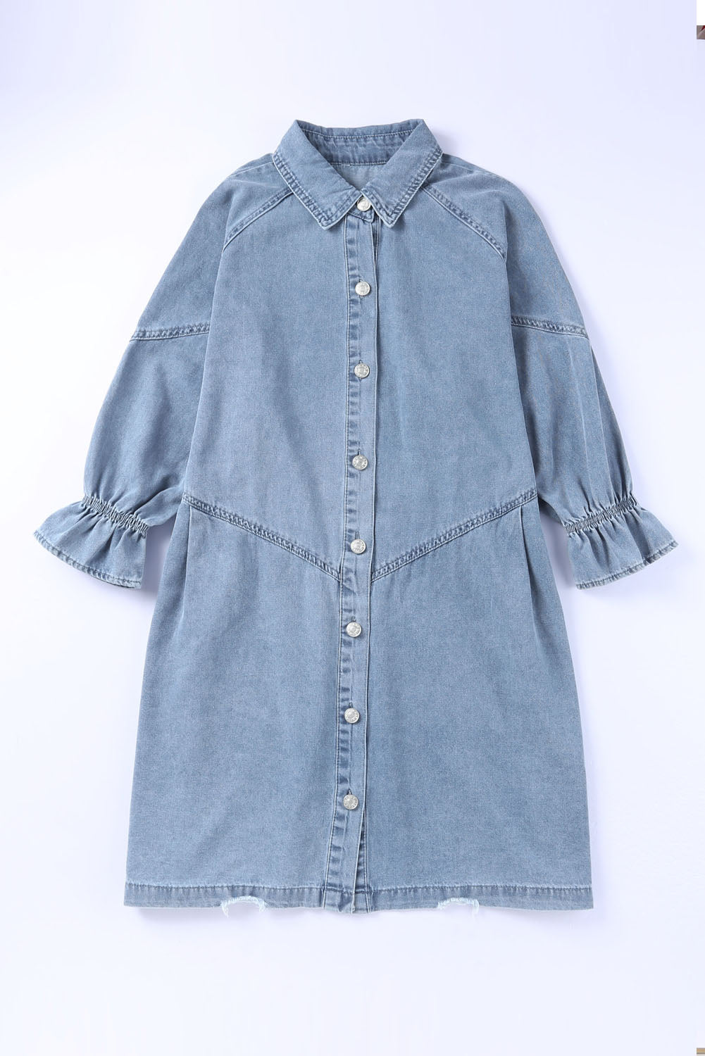 Buttoned Long Sleeve Denim Mini Dress | Sky Blue