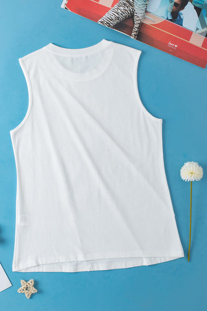 Crew Neck Pleated Tank Top | White