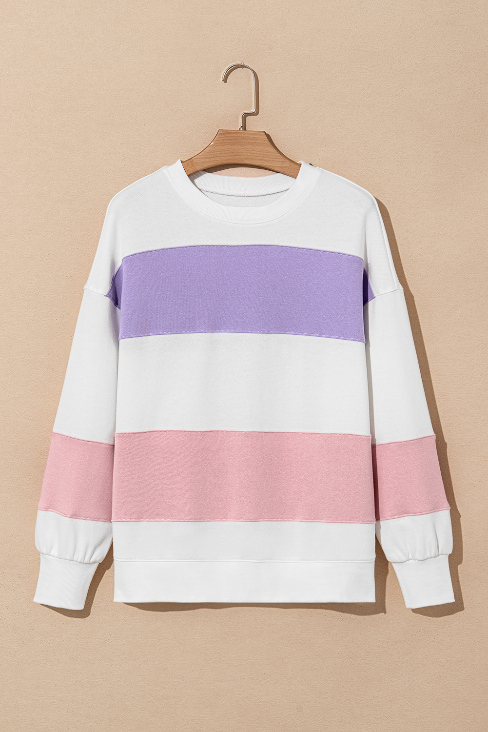 Colourblock Patchwork Drop Shoulder Crewneck Sweatshirt | Beige