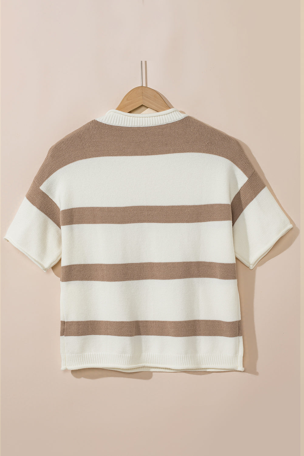 Dropped Short Sleeve Lightweight Knitted Top | Khaki Stripe