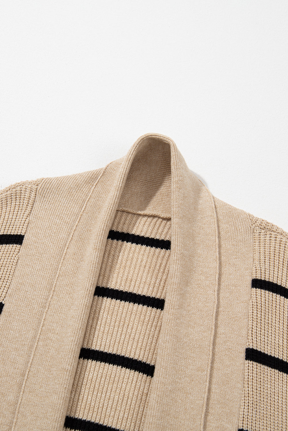 Shawl Neckline Open Cardigan With Pockets | Black Stripe