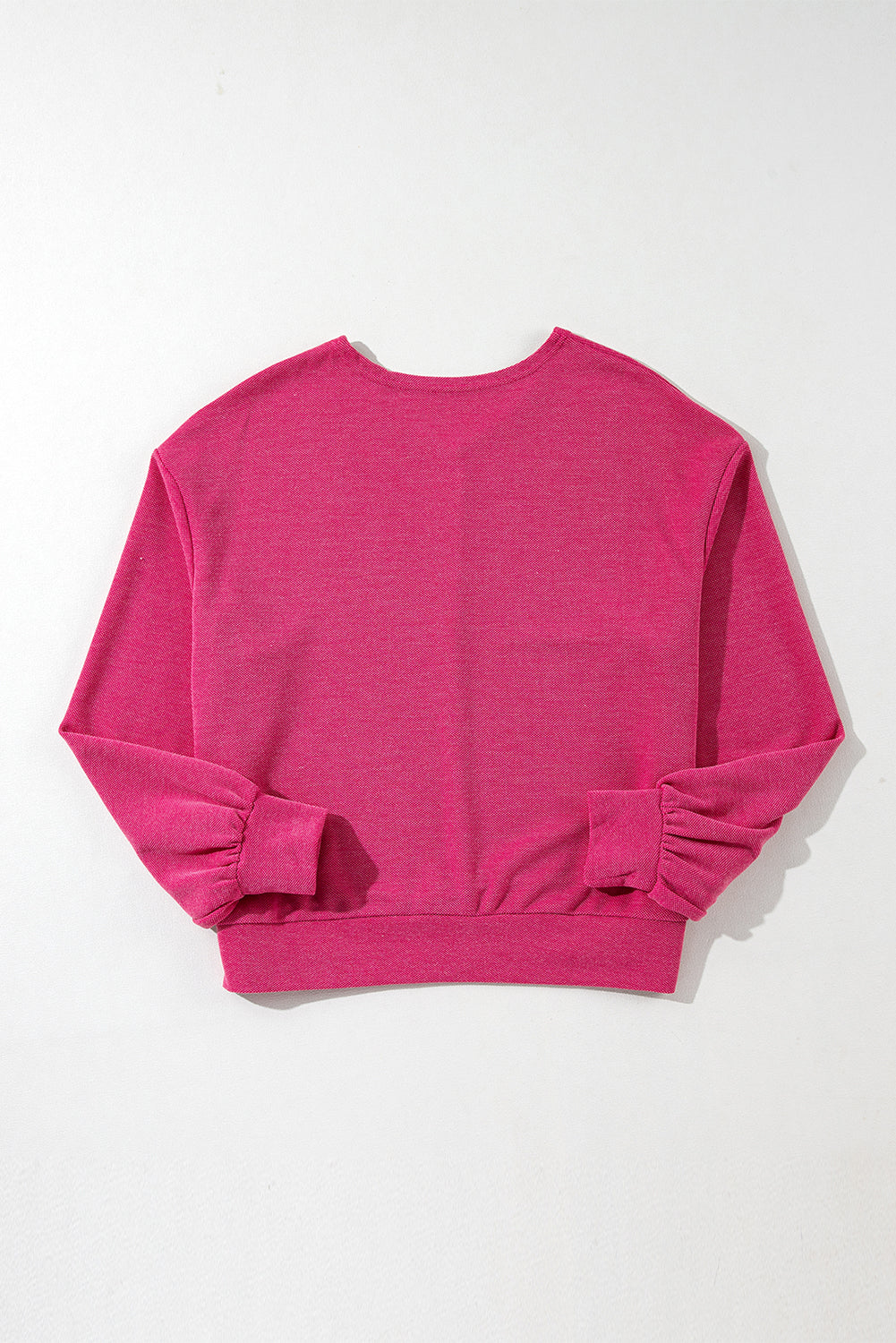 Textured Long Sleeve V Neck Top | Rose Red