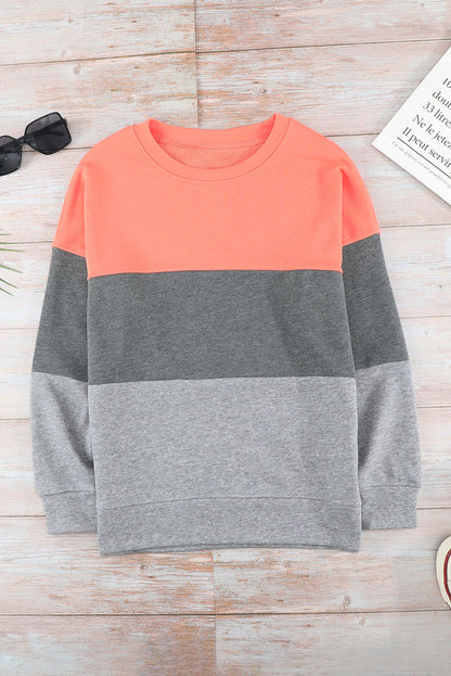 Colourblock  Contrast Stitching Sweatshirt With Slits | Gray