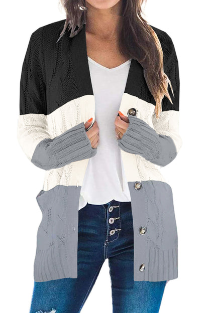 Colourblock Button Pocket Knit Cardigan | Black