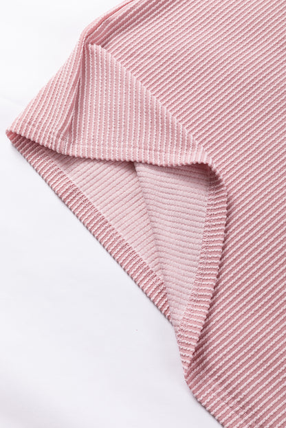 Colour Block Ribbed Knit Quarter Sleeve Top | Light Pink