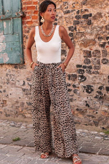 Boho Leopard Wide Leg Pants | Desert Palm