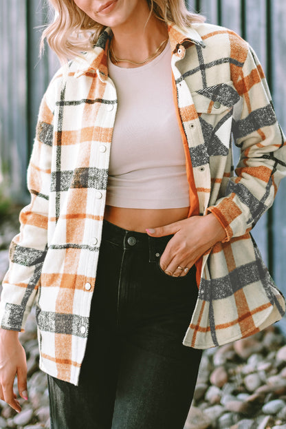 Plaid Print Turn Down Collar Buttoned Shacket | Yellow