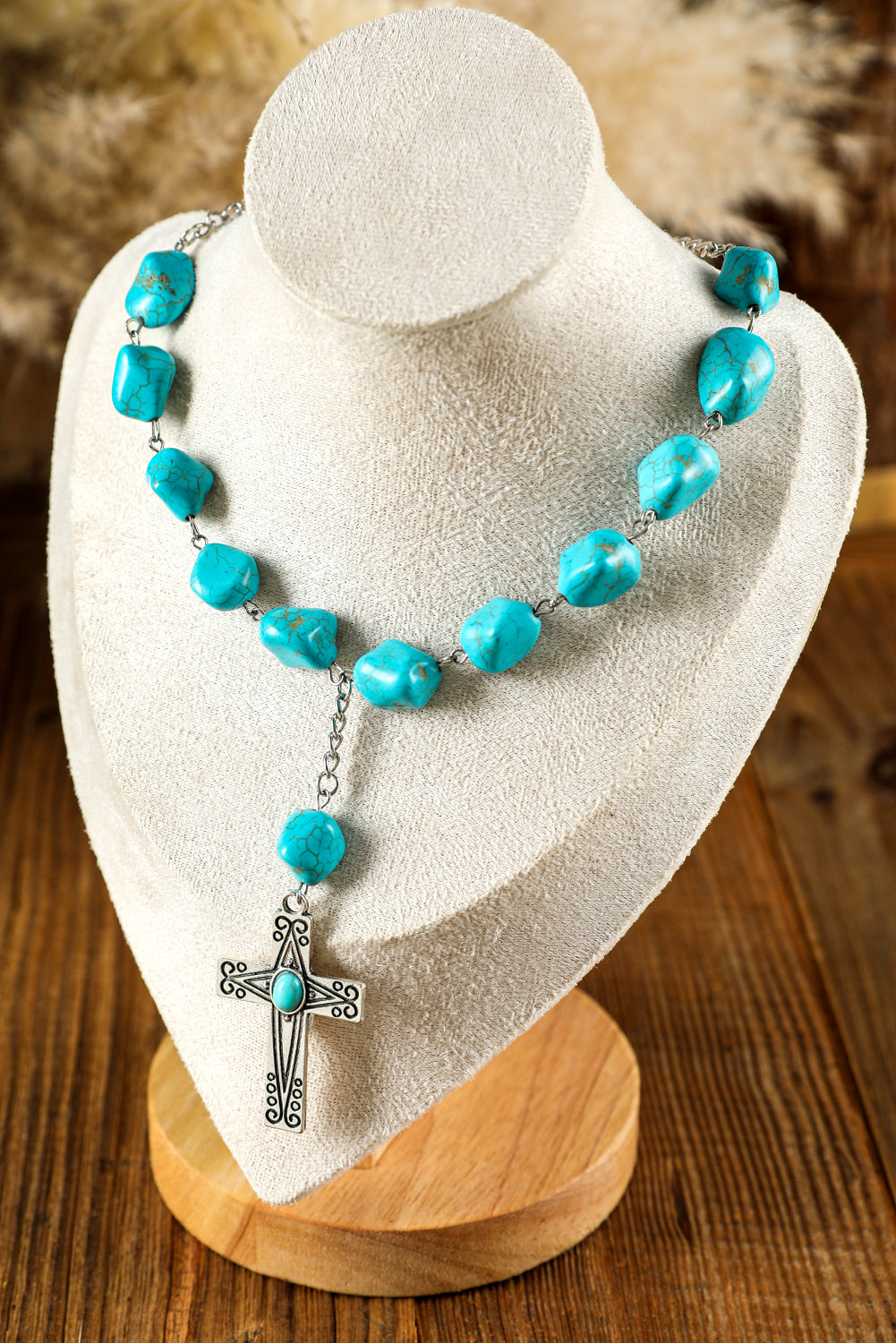 Turquoise Cross Pendant Necklace | Peacock Blue