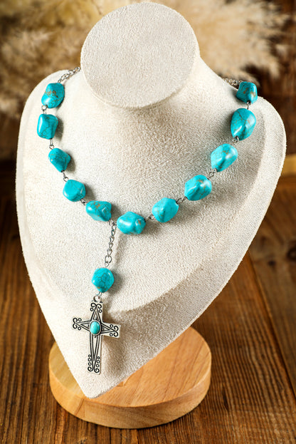 Turquoise Cross Pendant Necklace | Peacock Blue