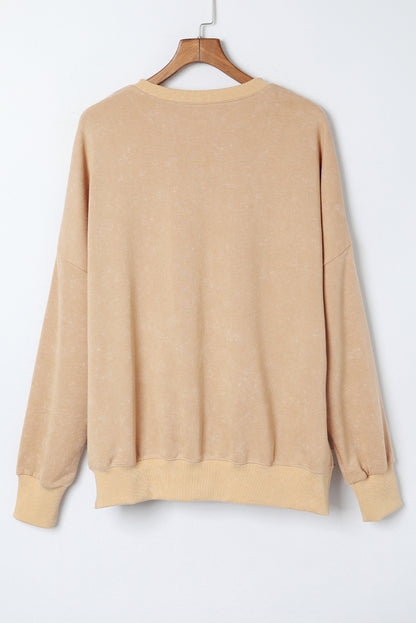 Drop Shoulder Ribbed Trim Oversized Sweatshirt | Khaki