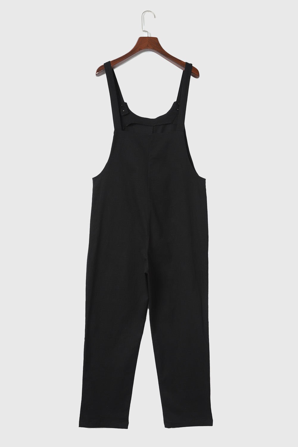 Button Straps Pocketed Cropped Jumpsuit | Black