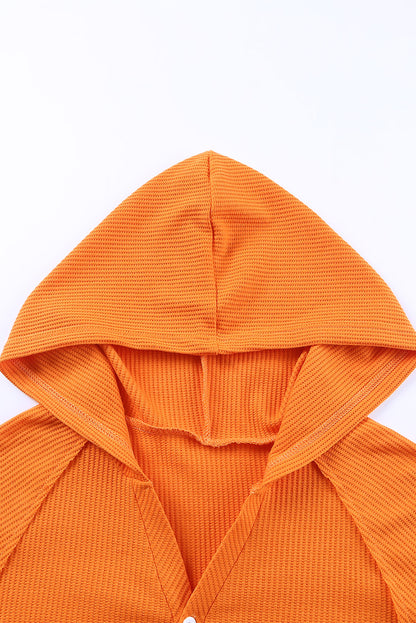 Buttoned V Neck Drop Shoulder Waffle Knit Top | Orange