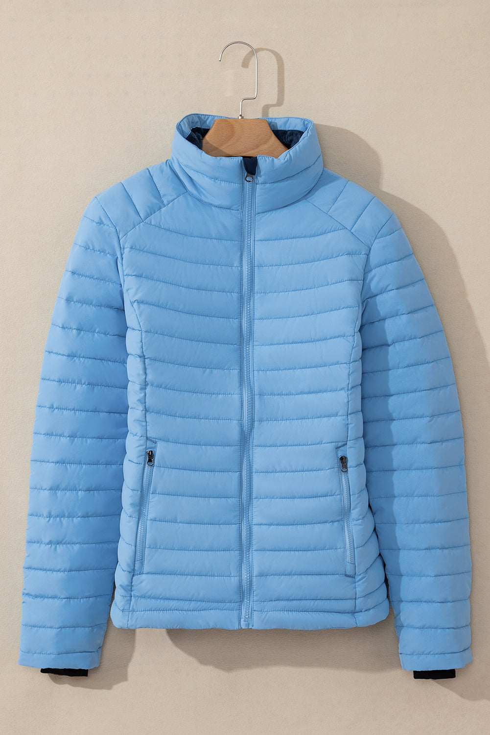 Solid Colour Quilted Zip-Up Puffer Jacket | Myosotis