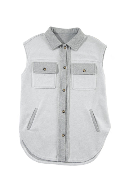 Flap Pockets Contrast Buttons Front Jacket Vest | Light Grey