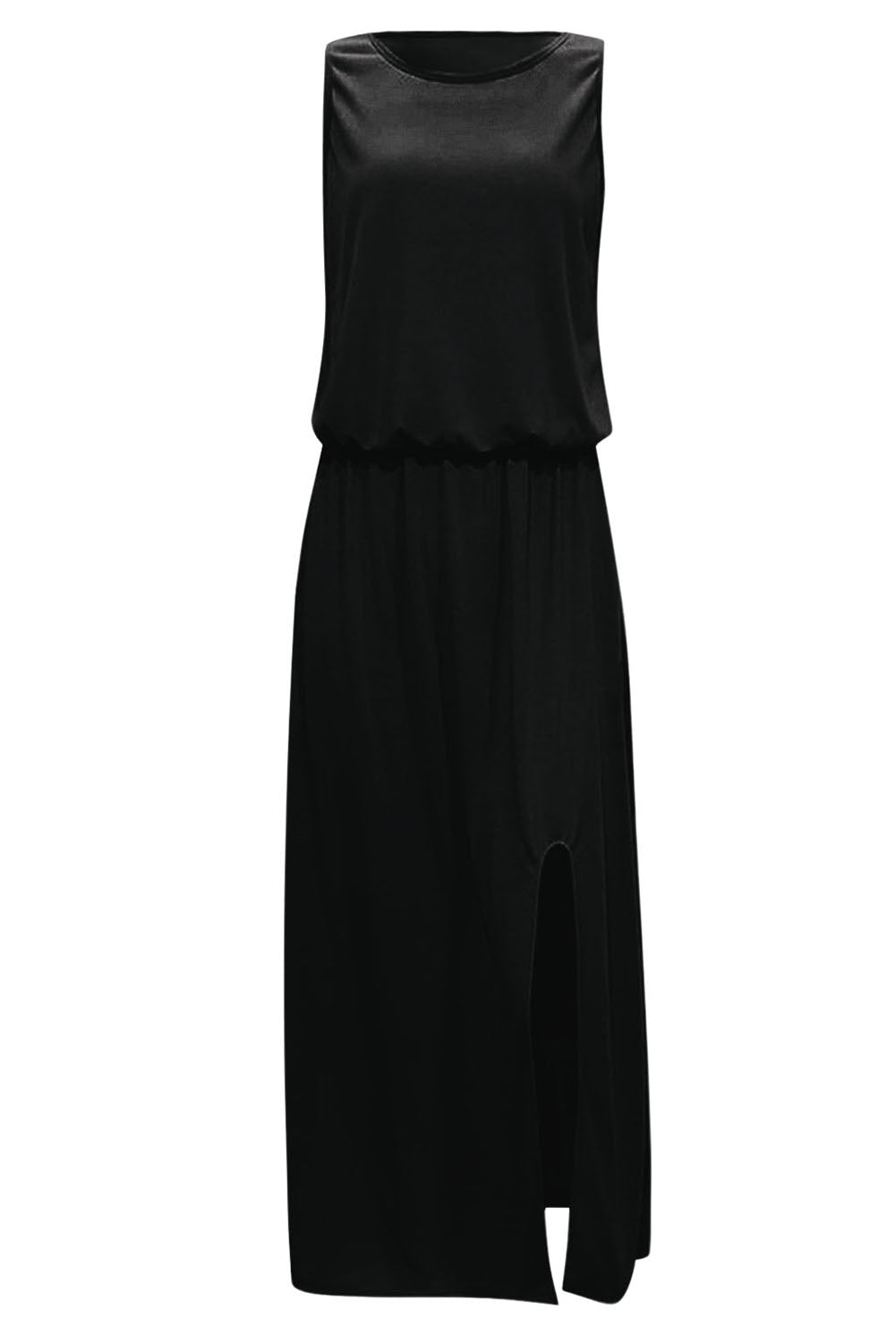 Solid Sleeveless Tunic Maxi Dress With Split | Black