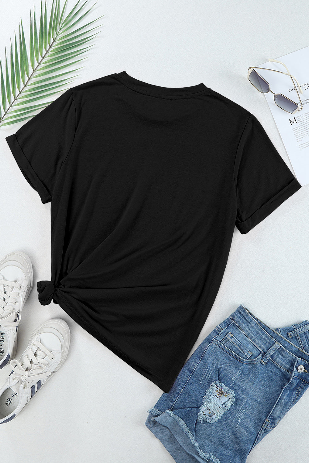 Casual Plain Crew Neck Tee | Black