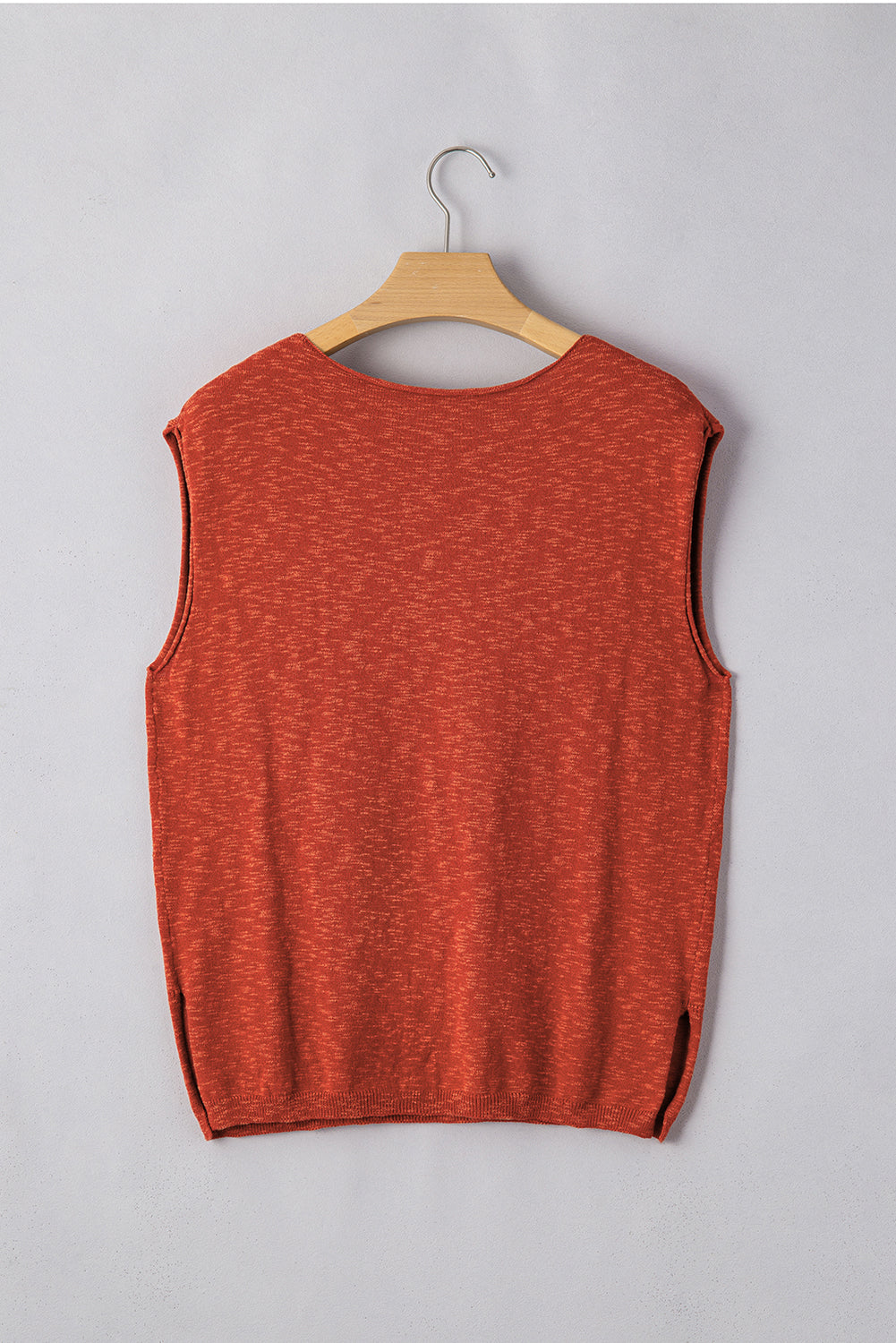 Solid Colour Split V Neck Short Sleeve Sweater | Orange