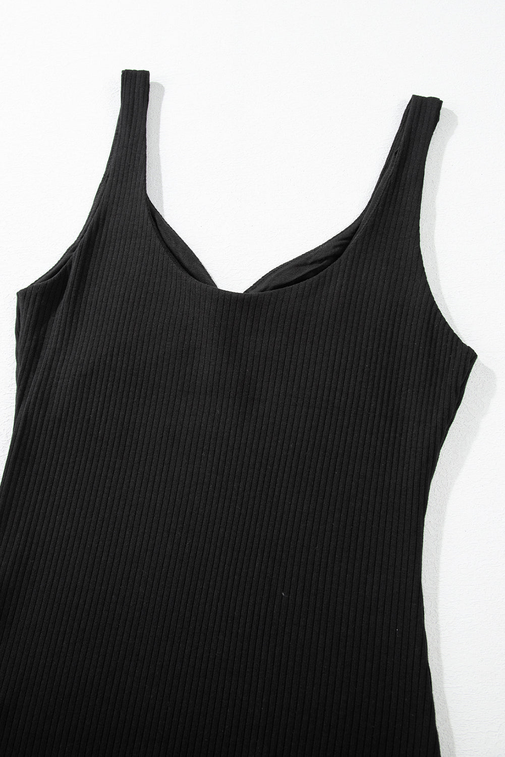 Sexy V Neck Ribbed Knit Sleeveless Top | Black