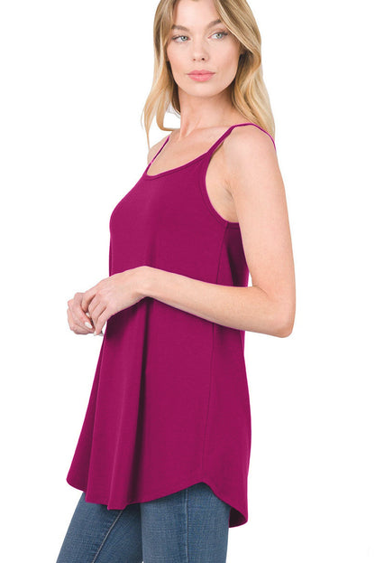 Spaghetti Strap V-Neck Flowy Tunic Tank Top | Pitaya Pink