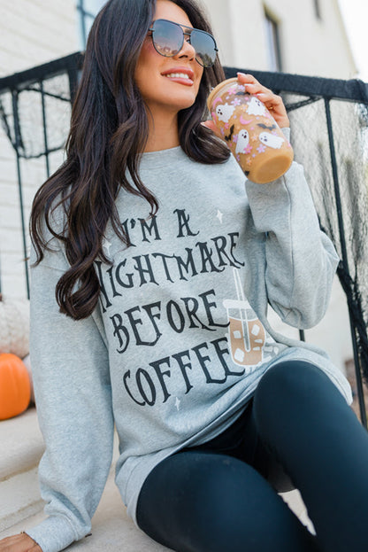 I'M A Nightmare Before Coffee Graphic Crewneck Sweatshirt | Gray